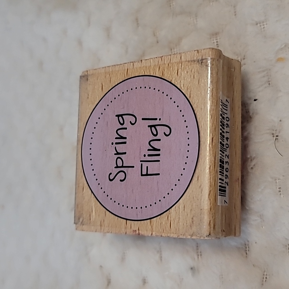 Phrase Spring Fling Wooden Rubber Stamp